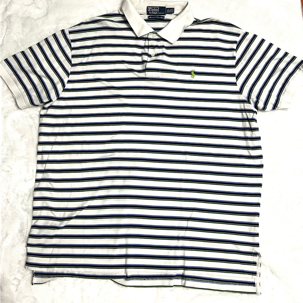 Polo by Ralph Lauren Men's Polo Shirt - White and Navy Stripes